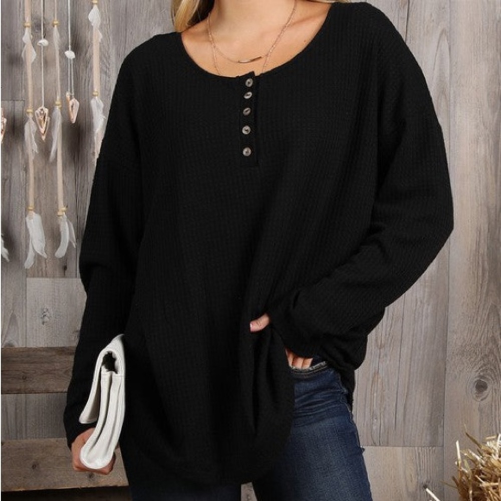 Black Long-sleeve Henley Top